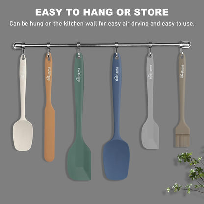 NileHome Silicone Spatula Set, 6 Pieces Food Grade Kitchen Utensils with Silicone Brush Heat Resistant Dishwasher Safe BPA-Free Rubber Spatula for Scraping, Baking, Cooking, Mixing-Forest Style
