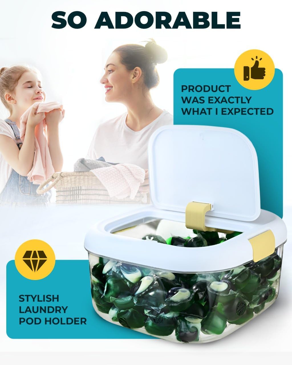 Skywin TidyFriend Laundry Pods Container with Lift Up Lid, 12.4" x 6.5" x 8.7", Airtight Storage Keeps Pods Fresh, Laundry Detergent Container & Dishwasher Pod Holder (Grey)