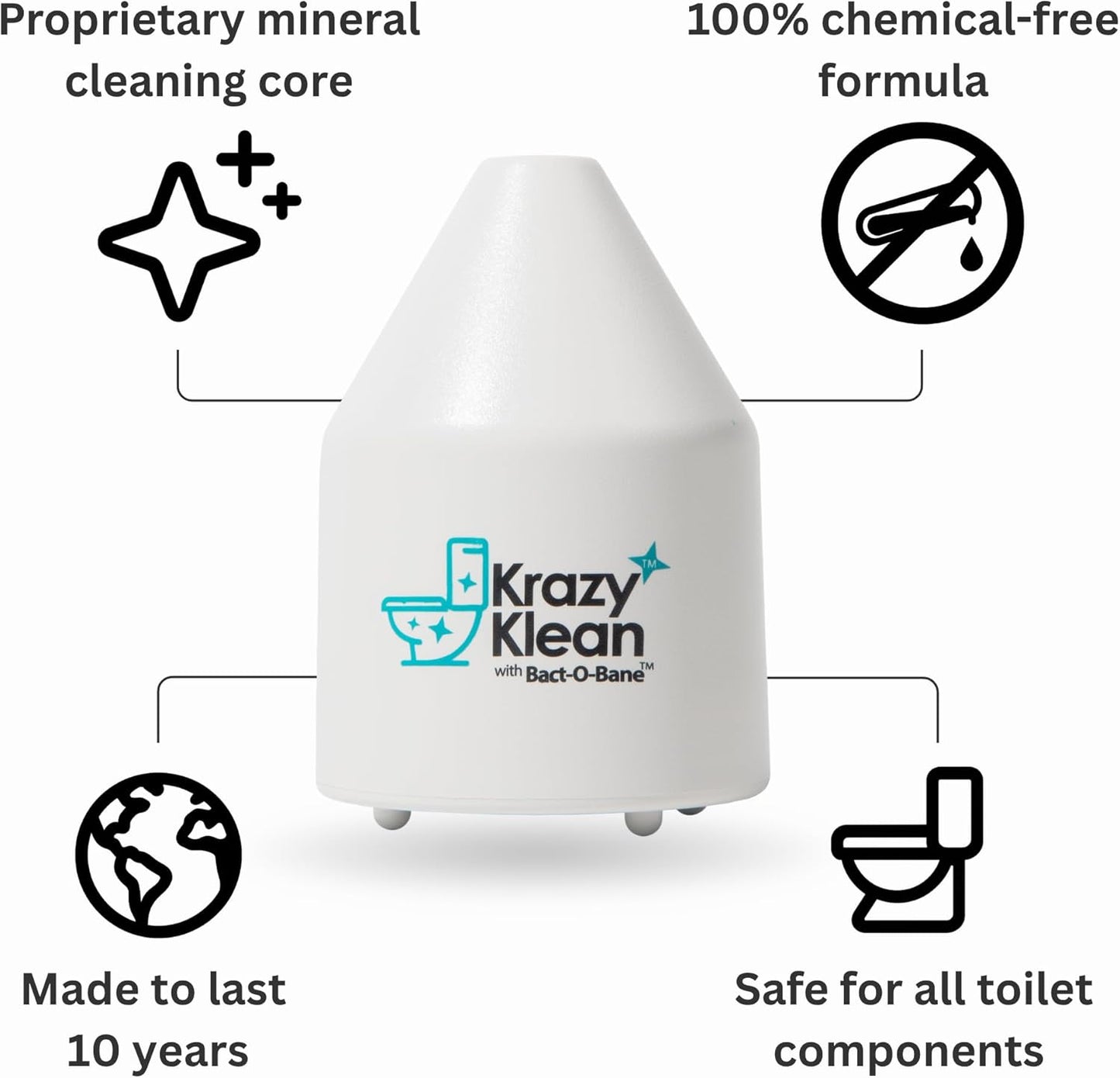 Krazy Klean Pro Toilet Cleaner, Household Cleaning Solution, Natural Long Lasting Toilet Cleaner for Hard Water Stains & Rings, Chemical Free Bathroom Cleaning Product, Drop In Tank System, 1 Count