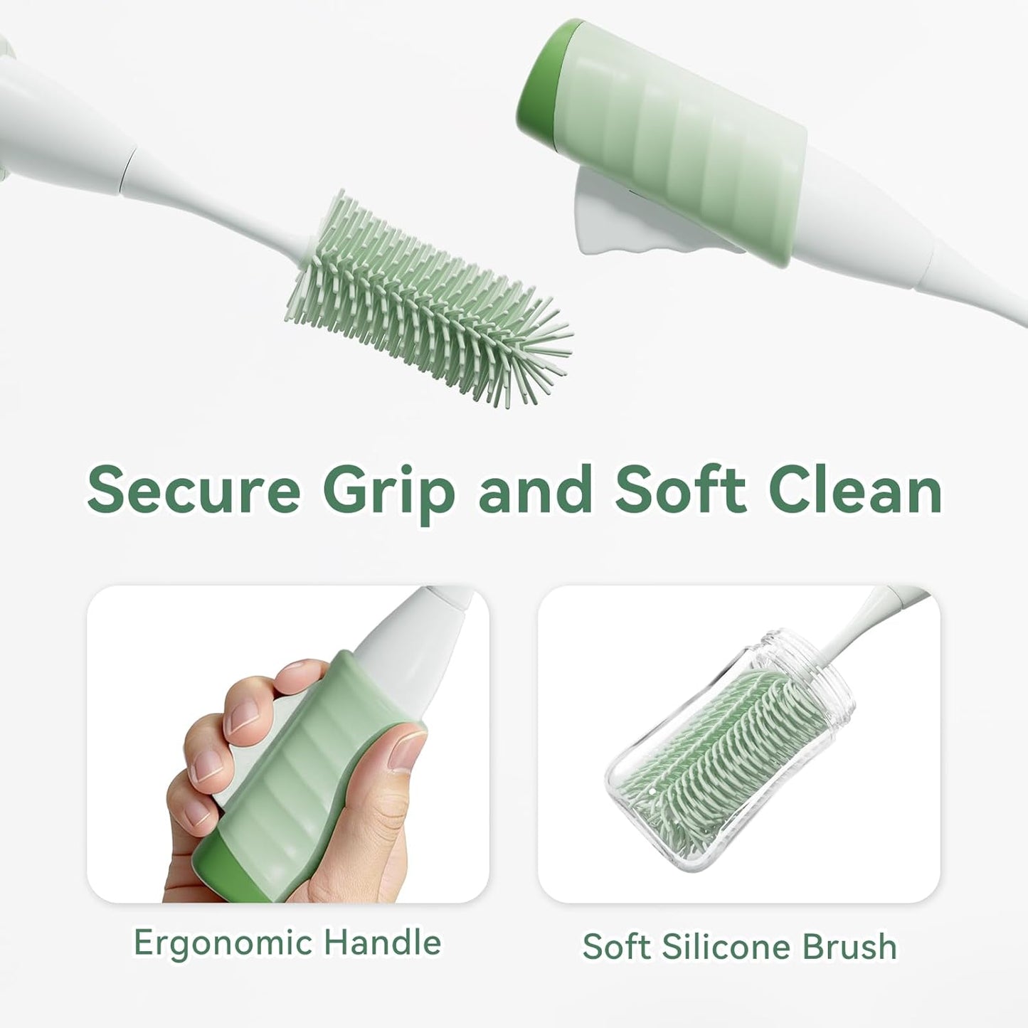 Baby Bottle Brush Set, Innovative Efficient Press-to-Spin Brush Cleaner - Includes Silicone Bottle Brush, Nipple Brush, Straw Cleaner - Spinning Generates Rich Foam for Deep Cleaning, Blue