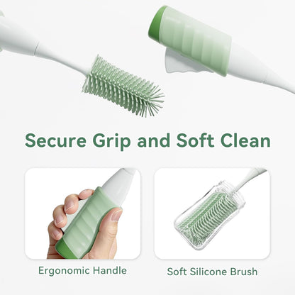 Baby Bottle Brush Set, Innovative Efficient Press-to-Spin Brush Cleaner - Includes Silicone Bottle Brush, Nipple Brush, Straw Cleaner - Spinning Generates Rich Foam for Deep Cleaning, Blue