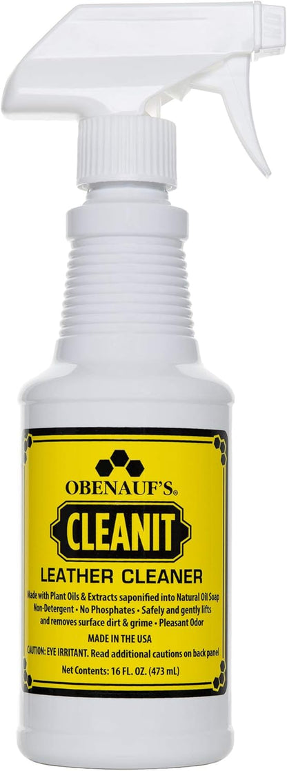 Obenauf's Cleanit Leather Cleaner - Natural Plant Oil Leather Cleaner for Boots, Furniture and Car Interior - Safe and Gentle Non-Detergent Oil Liquid Soap - Ready-to-use 8oz Spray Bottle