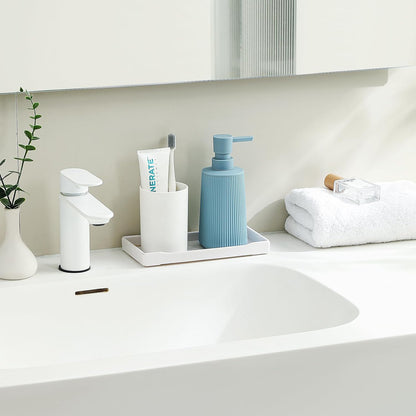 Small Soap Dispenser for Bathroom and Kitchen, Modern Farmhouse Striped Style Plastic Hand Soap Dish Soap Dispenser with Pump Matte Black