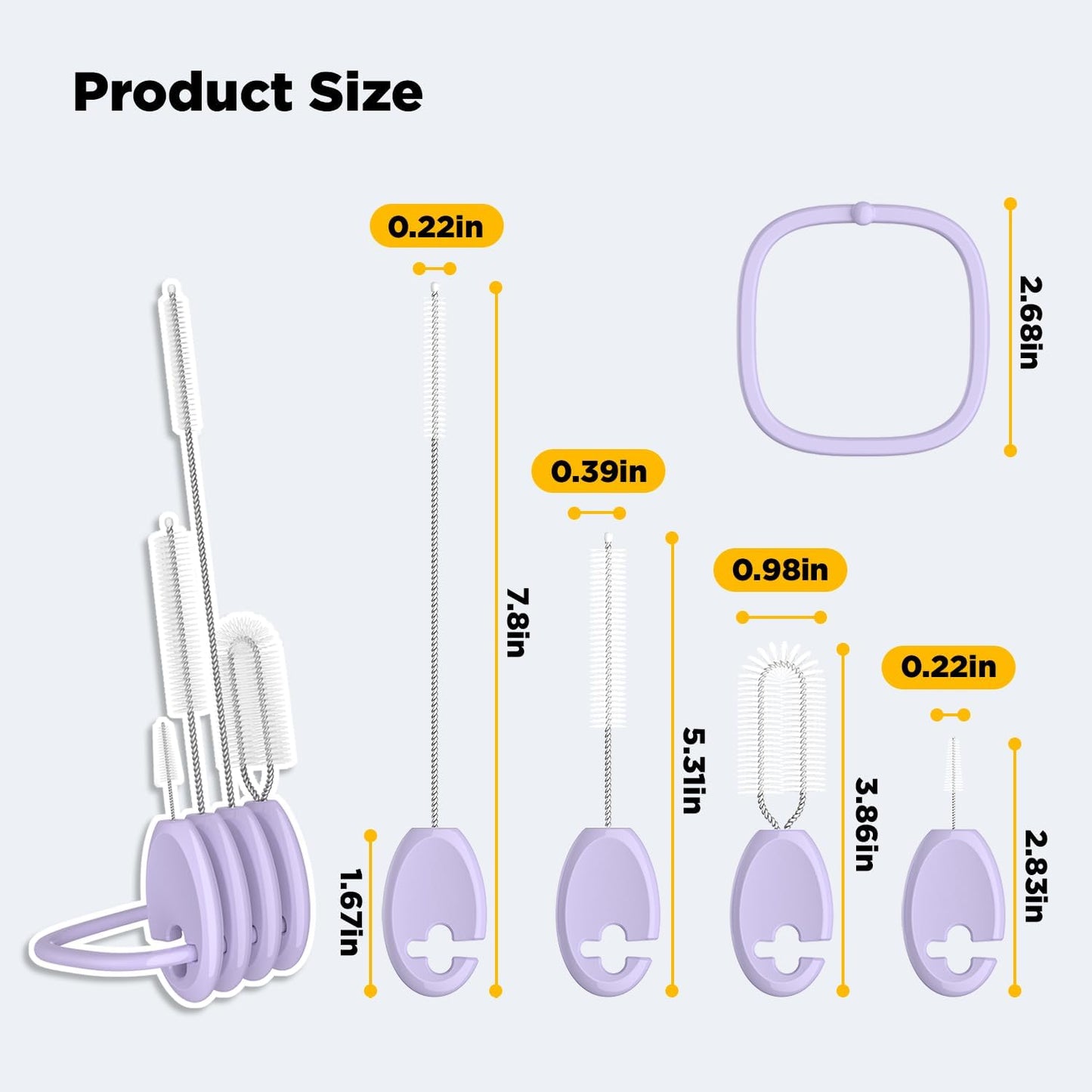 Straw Brush Set, 4 Piece Cleaner Kit with Standable Key Ring for Reusable Straws, Tumblers & Water Bottles – Designed for Kids & Adults, Purple
