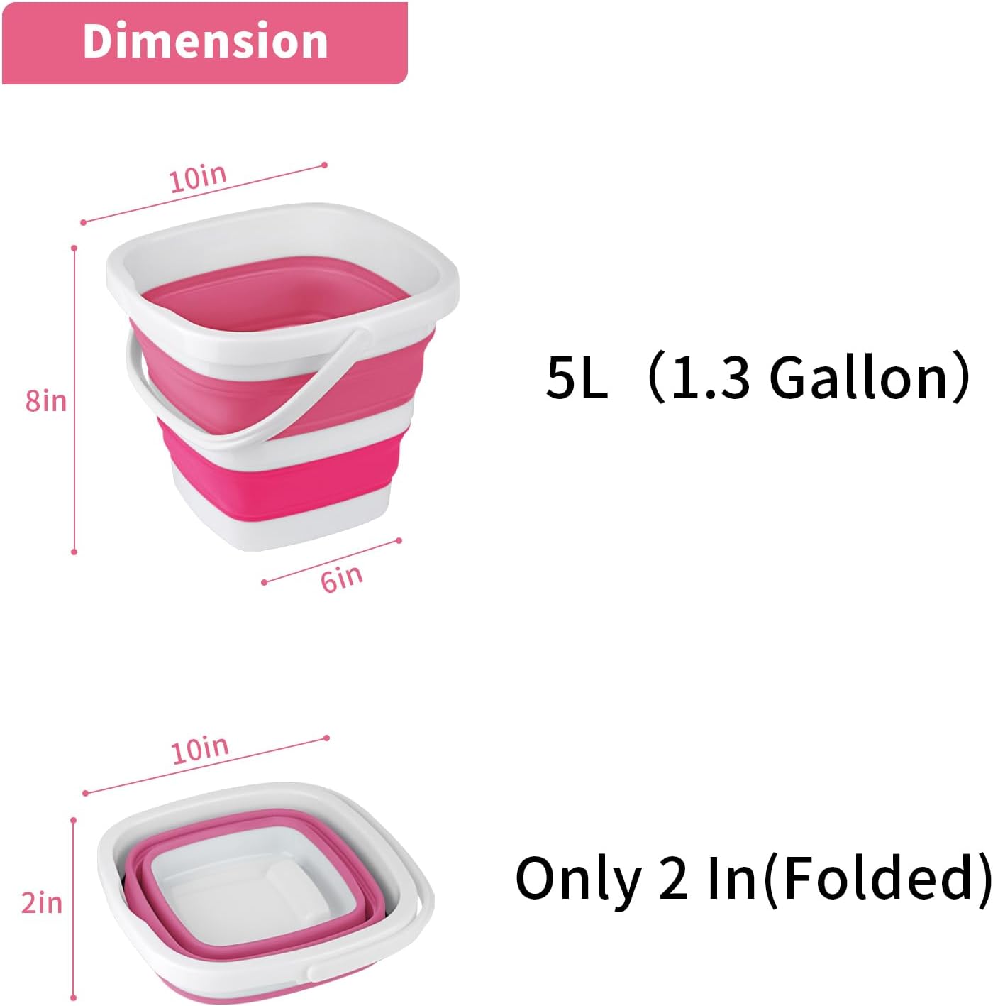 Collapsible Bucket, 5L 1.3Gallon Small Cleaning Mop Buckets for Household Outdoor Car Washing Tub Plastic Foldable Portable Camping Beach Sand Water Pot Pail Space Saving Square