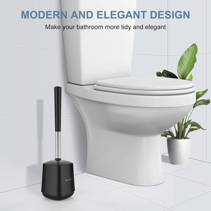 SetSail Toilet Brush and Holder, Self Closing Lid Toilet Bowl Brushes Holder and Extra Long Handle Ventilated Toilet Brush Set for Bathroom Cleaning, Nylon Bristles, Black