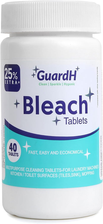 GuardH Bleach Tablets 40 Count – Multipurpose Cleaning Tablets for Laundry, Toilet Bowl, Bathroom Tile and Kitchen Surfaces – Liquid Bleach Alternative, Fast Dissolving Formula