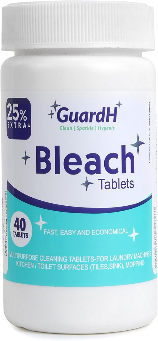 GuardH Bleach Tablets 40 Count – Multipurpose Cleaning Tablets for Laundry, Toilet Bowl, Bathroom Tile and Kitchen Surfaces – Liquid Bleach Alternative, Fast Dissolving Formula