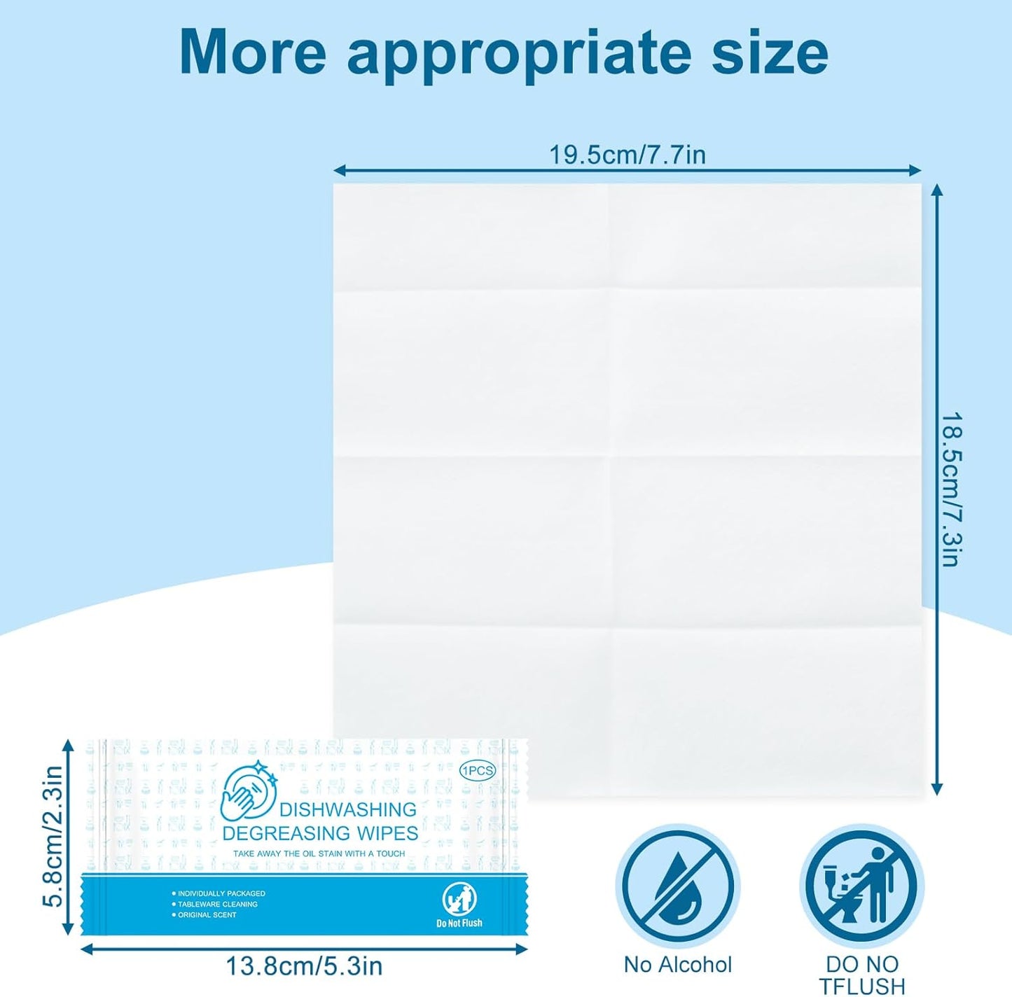 Dish Wipes for Camping Individually Wrapped Dish Cleaning Wipes Travel Unscent 7.7”x 7.3” Disposable for Kitchen Outdoor Traveling RV Quick Clean (Pack of 50)