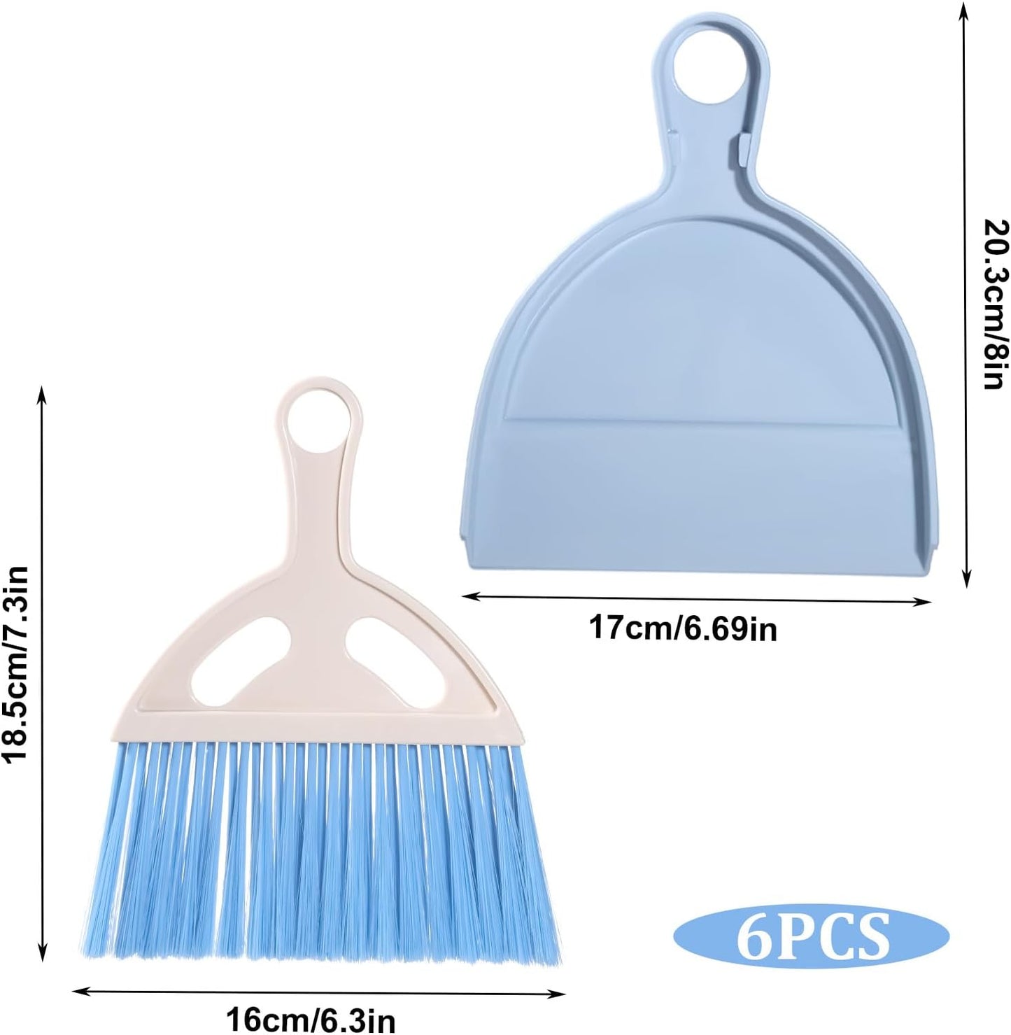 6 Pcs Small Dustpan and Brush Set Small Broom and Dustpan Set Whisk Broom and Dust Pan with Handle Nesting Cleaning Sweep Tool for Desk Car Table Keyboard Pet Nest Countertop
