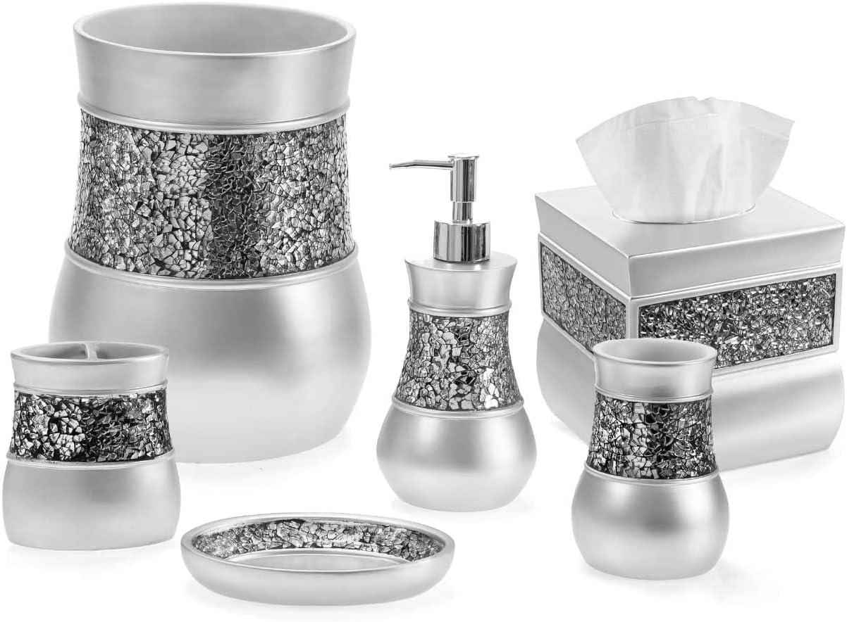 Creative Scents Crackled Glass Toilet Brush with Holder - Silver Toilet Bowl Cleaner Brush and Holder - Good Grip, Deep Cleaning, Decorative Design Compact Toilet Bowl Scrubber