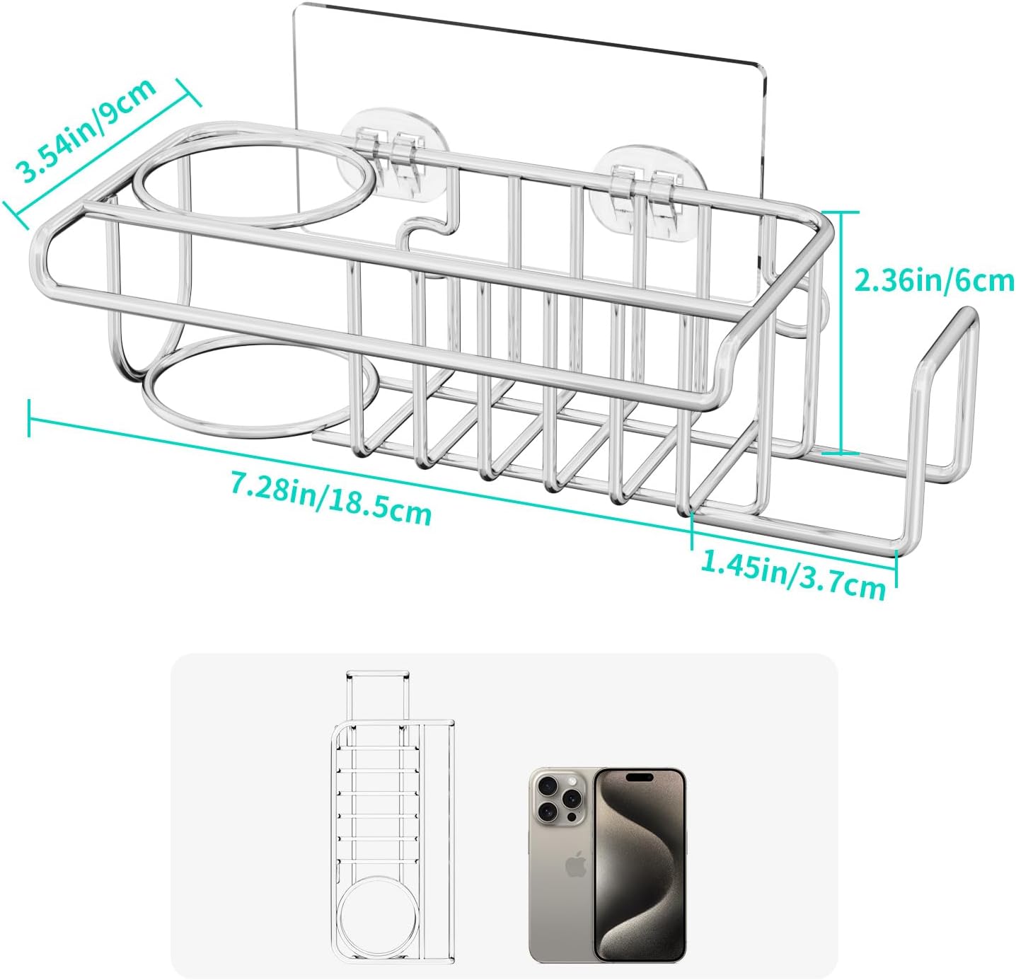 HapiRm 4 in 1 Kitchen Organizers and Storage, SUS304 Stainless Steel Brush Holder + Dish Cloth Hanger + Soap Rack + Sink Stopper Rack, No Drill Kitchen Essentials - Black