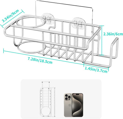 HapiRm 4 in 1 Kitchen Organizers and Storage, SUS304 Stainless Steel Brush Holder + Dish Cloth Hanger + Soap Rack + Sink Stopper Rack, No Drill Kitchen Essentials - Black