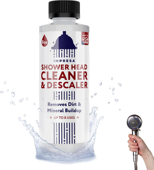 IMPRESA Shower Head Cleaner Solution for Hard Water - 8 fl oz Unscented - Lime Deposit Remover & Descaler for Shower Heads - Restores Water Flow - Made in USA