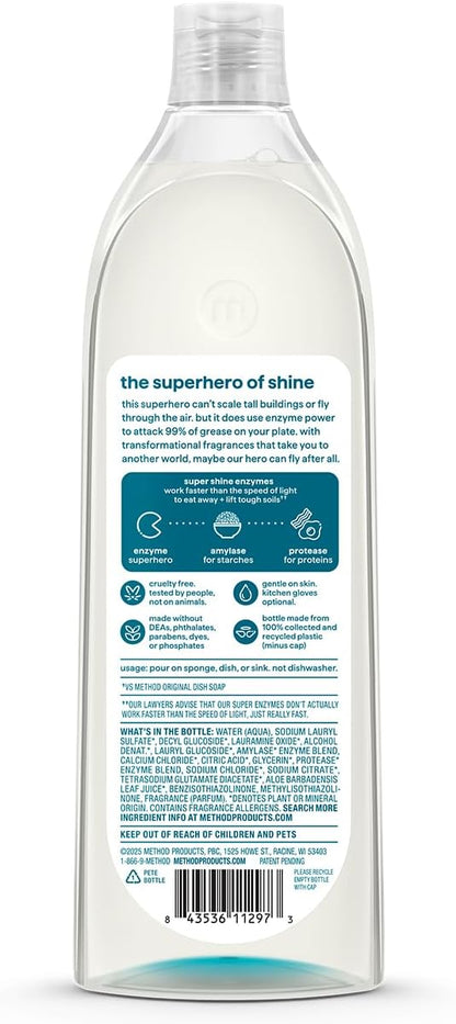 Method Super Shine Liquid Dish Soap, Powered by Enzymes, Coastal Citron Scented, 16 fl oz