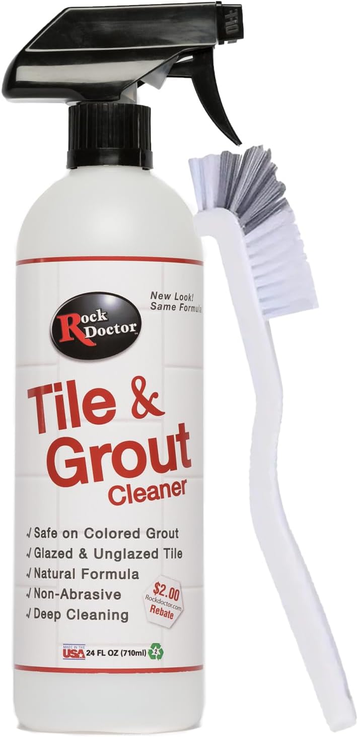 Rock Doctor Natural Tile and Grout Cleaner with brush, Remove Stains Dirt, Oil, and Soap Scum, Heavy Duty Non-Abrasive Tile Cleaner, Natural Formula