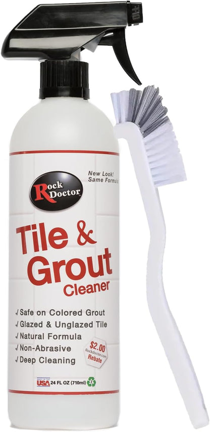 Rock Doctor Natural Tile and Grout Cleaner with brush, Remove Stains Dirt, Oil, and Soap Scum, Heavy Duty Non-Abrasive Tile Cleaner, Natural Formula