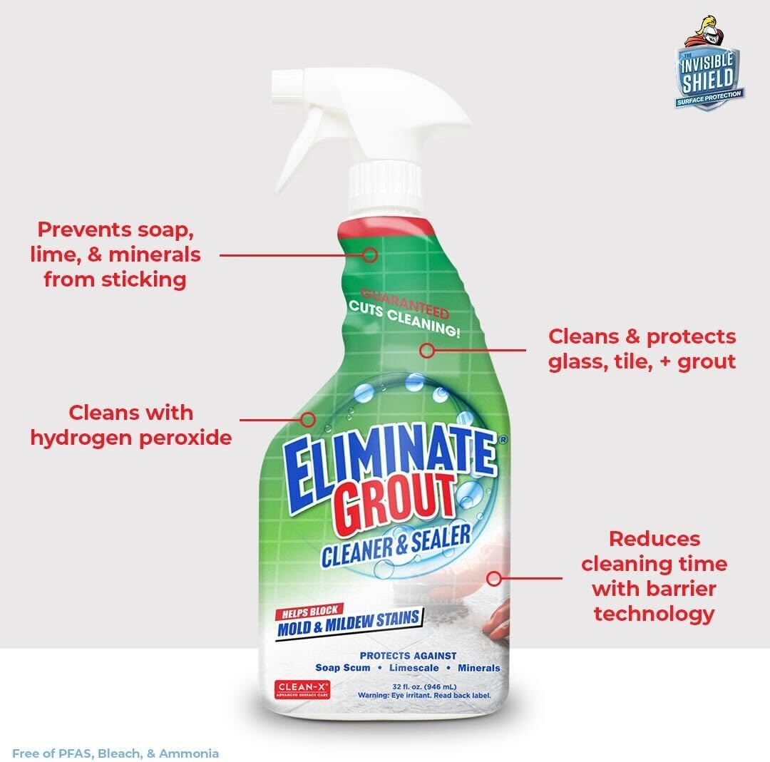 Clean-X Eliminate Grout Cleaner & Sealer with Hydrogen Peroxide – 32 fl. oz. by UNELKO Invisible Shield - 2 pack