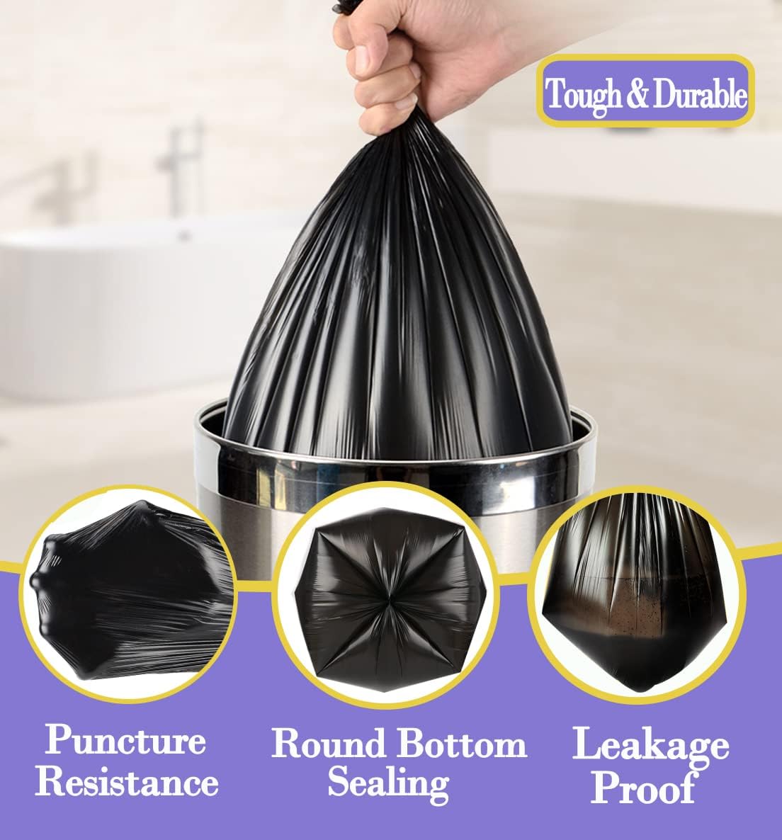 Hommaly 2 Gallon (1.8-2 Gal)120 pcs Small Clear Trash Bags, Strong 1.8 Gallon Garbage Bags, Bathroom Trash Can Bin Liners Unscented, Mini Plastic Bags for Office, Waste Basket Liner,Fit 6,7,8 Liters