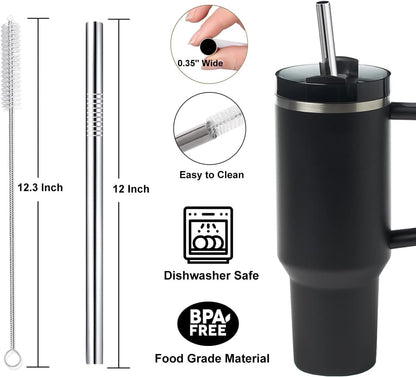 Vinaco Stainless Steel Smoothie Straws, 0.4'' Extra Wide Reusable Metal Drinking Straws for Milkshake, Smoothie, Beverage, Set of 4 with 1 Cleaning Brush