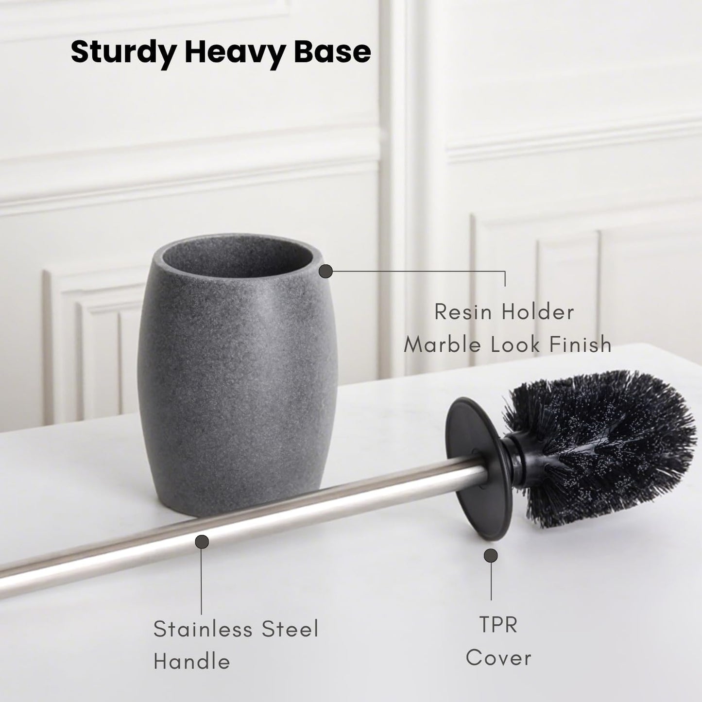 Clasin Home Toilet Bowl Brush and Holder with Stainless Steel Long Handle, Toilet Scrubber Brush with Durable Base, 360° Deep Cleaning Bristles for Bathroom, Compact Set for Small Space (Beige)