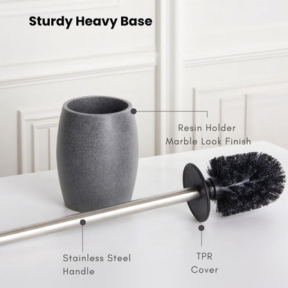 Clasin Home Toilet Bowl Brush and Holder with Stainless Steel Long Handle, Toilet Scrubber Brush with Durable Base, 360° Deep Cleaning Bristles for Bathroom, Compact Set for Small Space (Beige)
