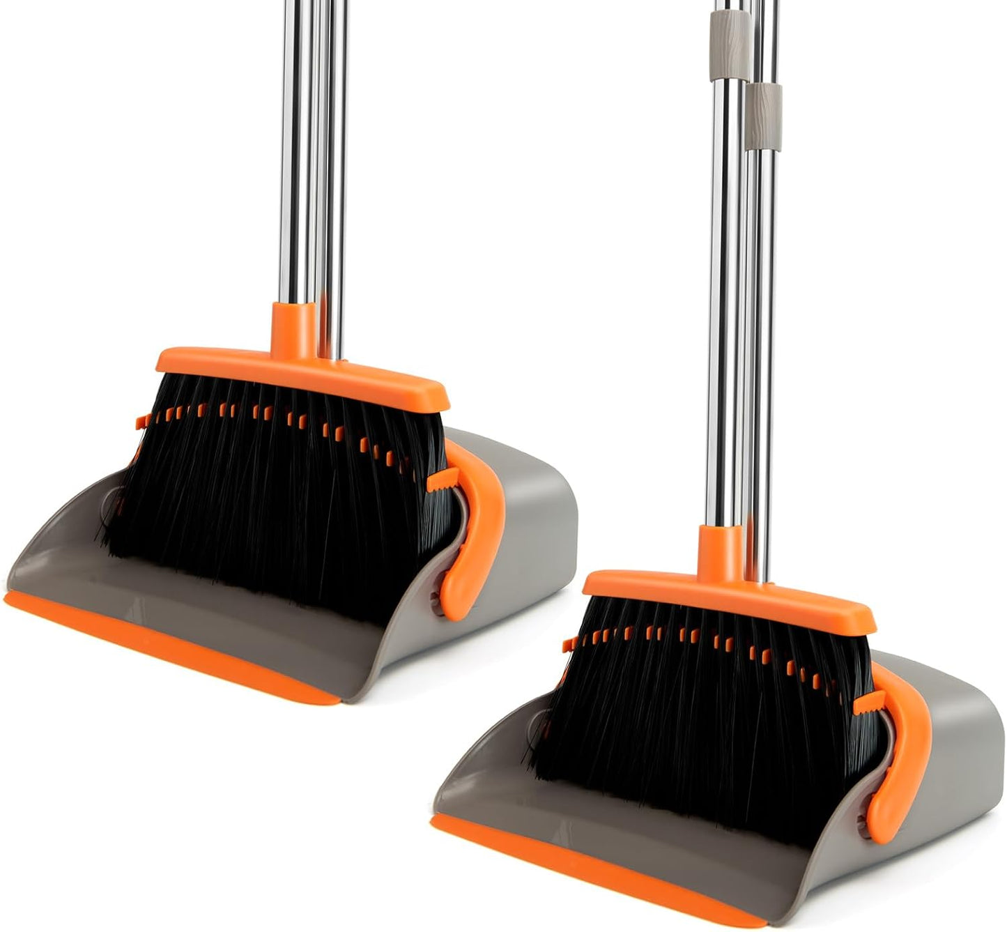 Broom and Dustpan Set, Long Handle Lightweight Dustpans with Broom Combo for Home, Indoor&Outdoor Sweeping for Home Room Kitchen Office Lobby (Charcoal)
