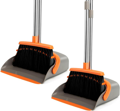 Broom and Dustpan Set, Long Handle Lightweight Dustpans with Broom Combo for Home, Indoor&Outdoor Sweeping for Home Room Kitchen Office Lobby (Charcoal)