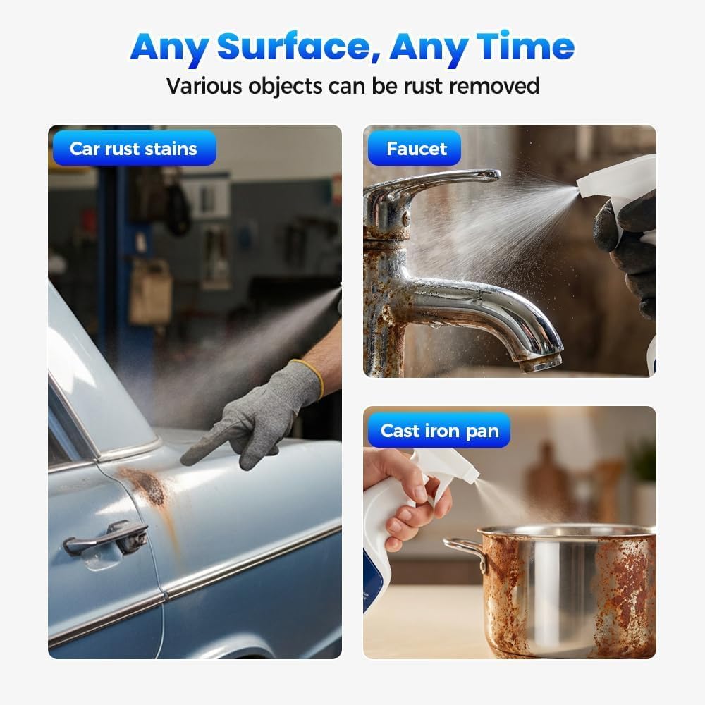 Rust Remover Spray for Metal, Powerful Rust Remover Heavy Duty Metal Cleaner, Multipurpose Rust Stain Remover for Metal, Stainless Steel, Automotive Parts, Fast Acting (1PCS)