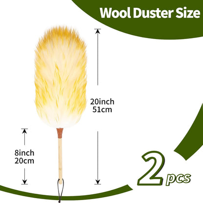 Extendable Lambswool Duster 25-64" Retractable Telescopic Handle Removable Head Multi-Surface Cleaning Tool for Ceiling Fans, Windows, High Walls, and Hard-to-Reach Areas (2pcs)