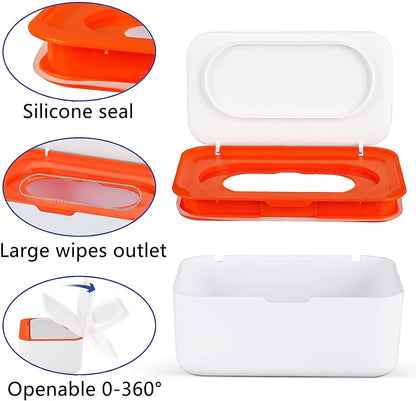 Wipe Dispenser White,Reusable Flushable Wipe Holder Set with 2Pcs Refillable Portable Wipe Bag for Baby Adult Bathroom,Wipe Container with Lids Keeps Wipes Fresh,Baby Shower New Mom Gifts