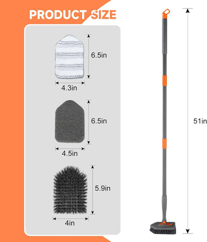 nacena Shower Scrubber with Long Handle, 3 in 1 Tile Tub Scrubber Brush with 3 Detachable Cleaning Heads Adjustable Handle Shower Cleaner Brush for Bathroom, Kitchen, Toilet, Wall, Sink, Blue White