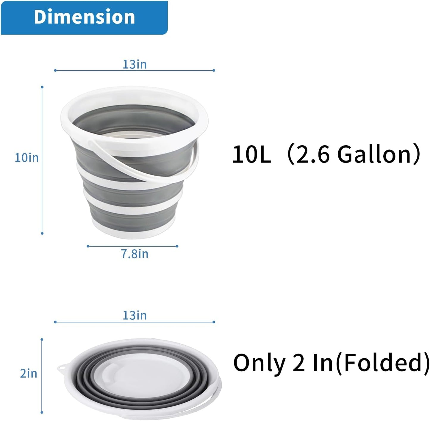 2 Pack Collapsible Buckets 10L 2.6 Gallon Cleaning Bucket Mop Bucket Folding Foldable Portable Small Plastic Water Supplies for Outdoor Garden Camping Fishing Car Wash Space Saving