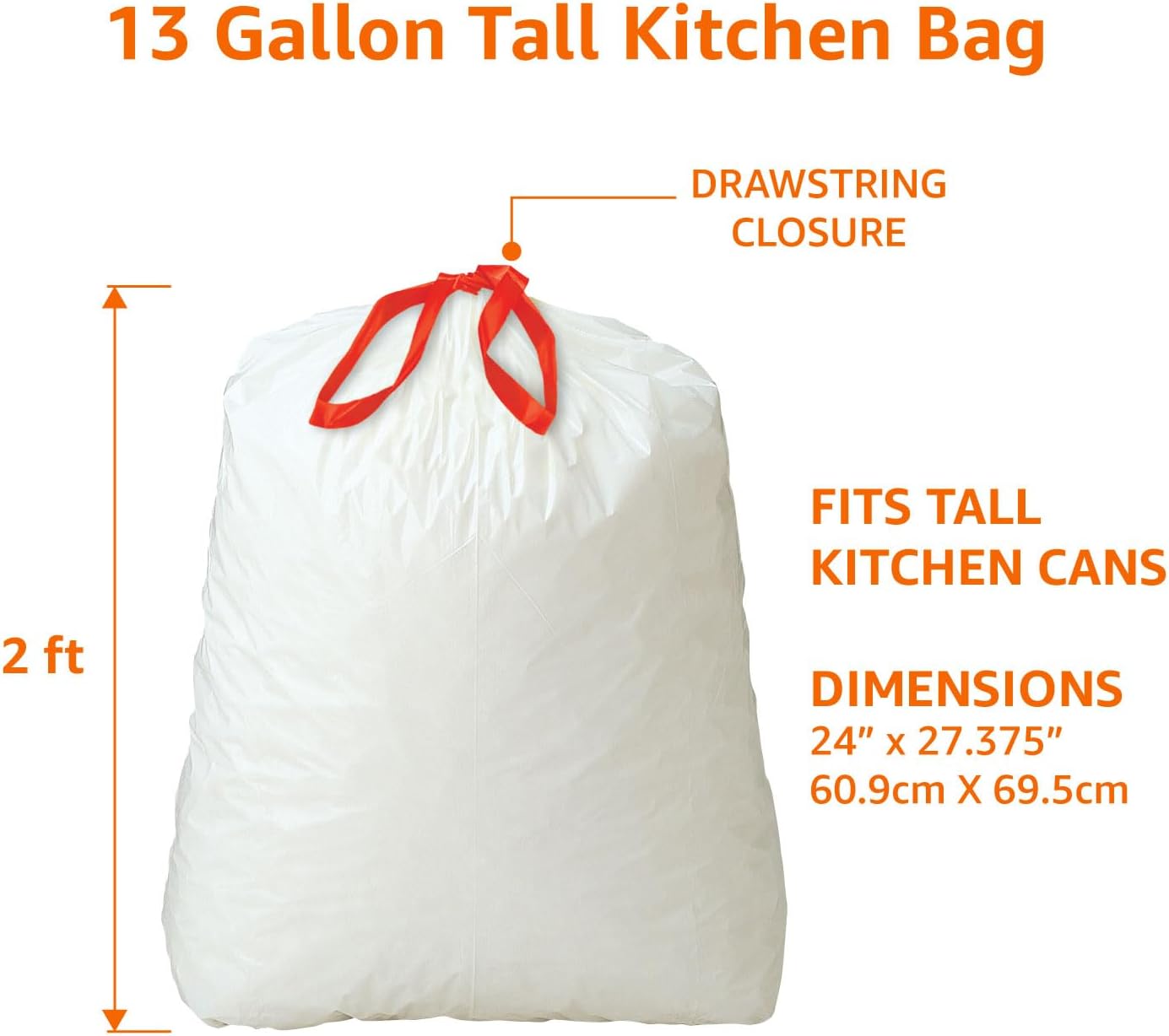 Amazon Basics Scented Trash Bags, Tall Kitchen Drawstring, Clean Fresh Scent, 13 Gallon, 200 Count, Pack of 1