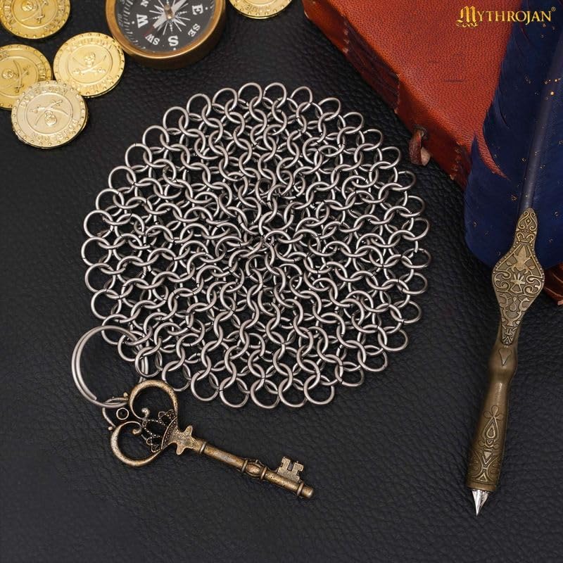 Chainmail Scrubber Cleaner 7.8" x 7.8" Premium 316L Stainless Steel Scrubber for Cast iron Pots,Pan, BBQ Grill, Wok and All Kitchenware Items - Stainless Steel