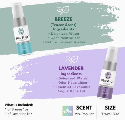 Mist N’ Go by Omaze Travel Bathroom Spray for Toilet Spray Odor Eliminator - Travel Toilet Spray for Bathroom Air Freshener Spray for Bathroom Deodorizer - Clean Mix, Travel Size (1oz x2)