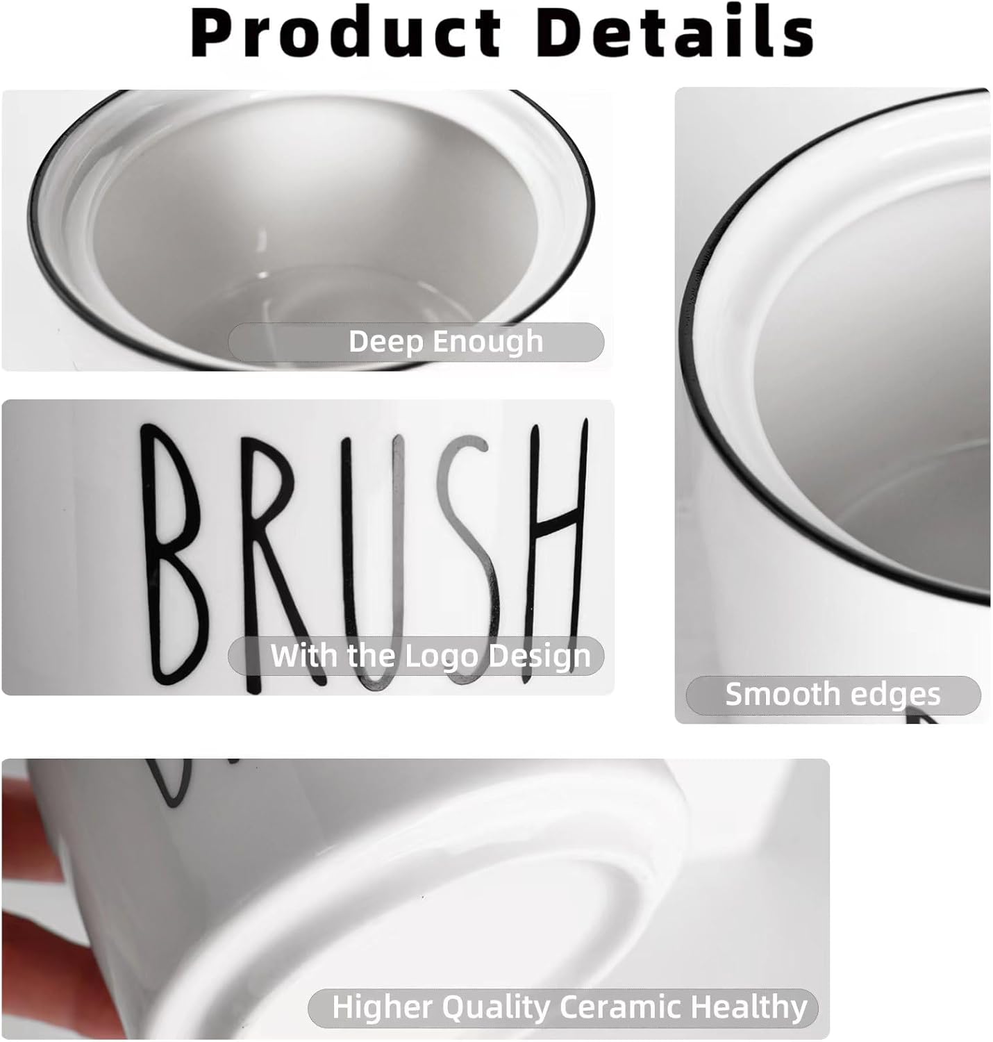 ONTUBE Ceramic Dish Brush Holder, Farmhouse Scrub Brush Holder Dishwashing Brush Stand, Soap Dispensing Kitchen Brushes Holder (White)