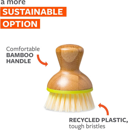 Full Circle Bubble Up Bamboo Dish Brush & Ceramic Soap Dispenser – Family Safe, Formaldehyde-Free – Kitchen Scrub Brush for Dishes, Nonstick & Cast Iron, White