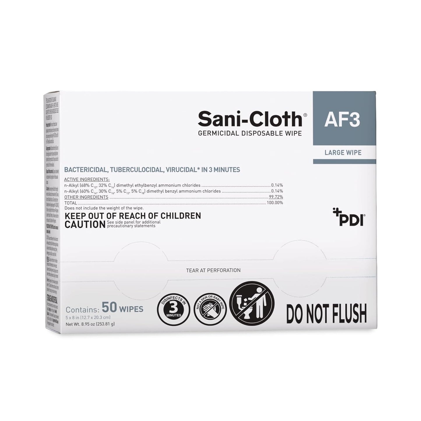 Sani-Cloth AF3 Large 5" x 8" Individual Packets, Alcohol and Fragrance Free Surface Disinfection, 1 Box of 50 Packets