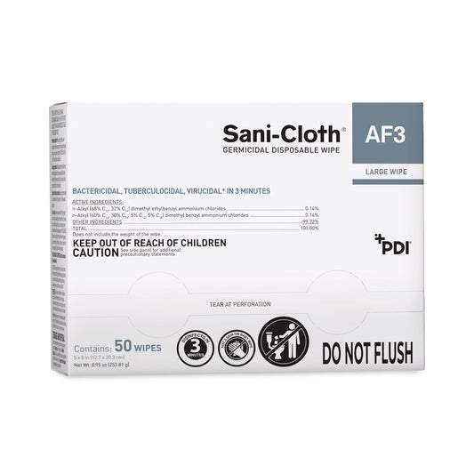 Sani-Cloth AF3 Large 5" x 8" Individual Packets, Alcohol and Fragrance Free Surface Disinfection, 1 Box of 50 Packets