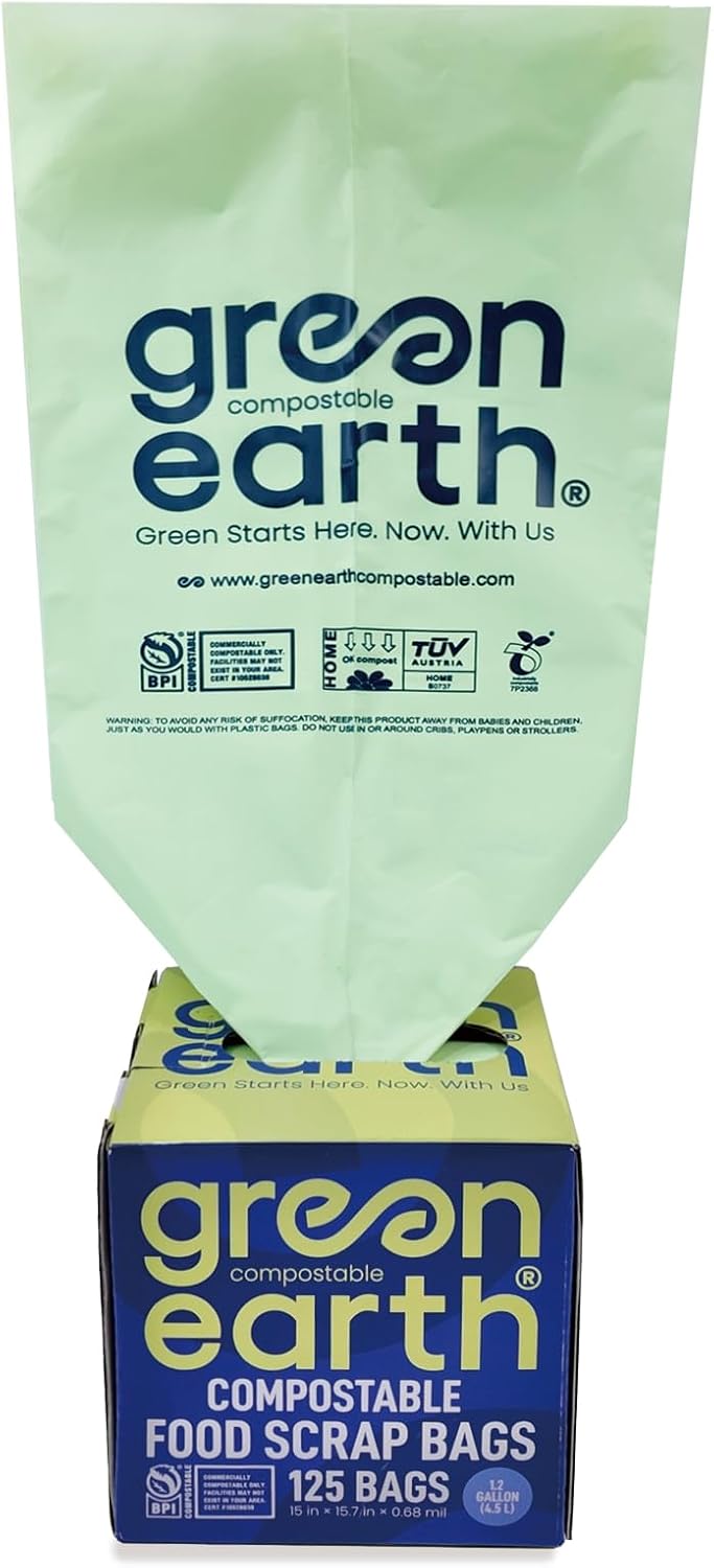 Green Earth Compostable Tall Kitchen Food Scrap Trash Bags, Superior Strength 0.9 Mil, Compost Bin Compatible, 13 Gallon, 49 Liter, 50-Count, ASTM D6400, BPI (US) & OK Compost Home (EU) Certified