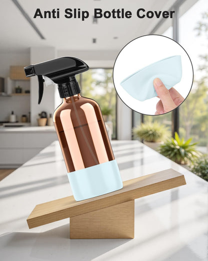 Bontip Amber Glass Spray Bottle with Silicone Sleeve Protection, 16 oz Refillable Spray Bottles for Cleaning Solutions, Plants, Aromatherapy, Facial Hydration (1, Black, 16 oz)