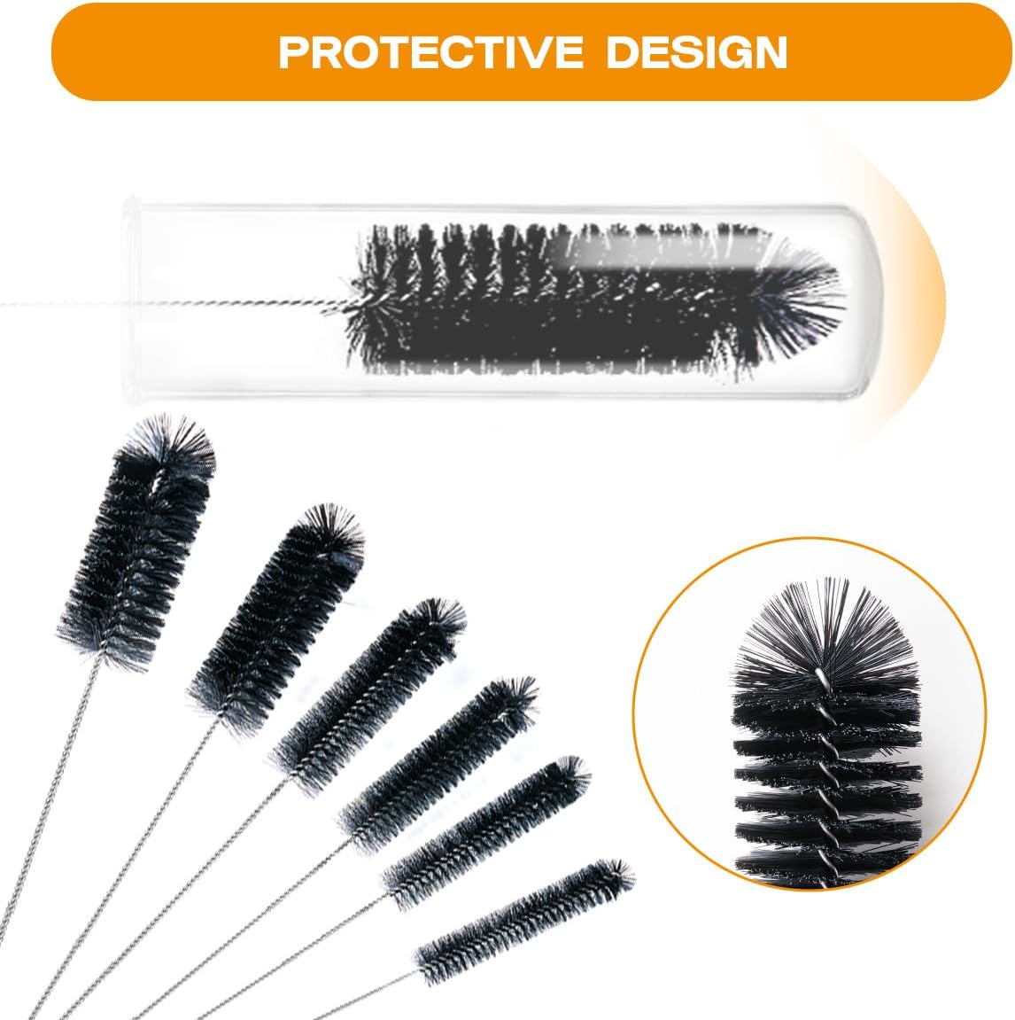Brush Family Straw Cleaner Brush Set,6 Piece 12" Long Pipe Tube Bottle Brushes for Cleaning Narrow Neck Bottles,Coffee Maker,Glass Cups