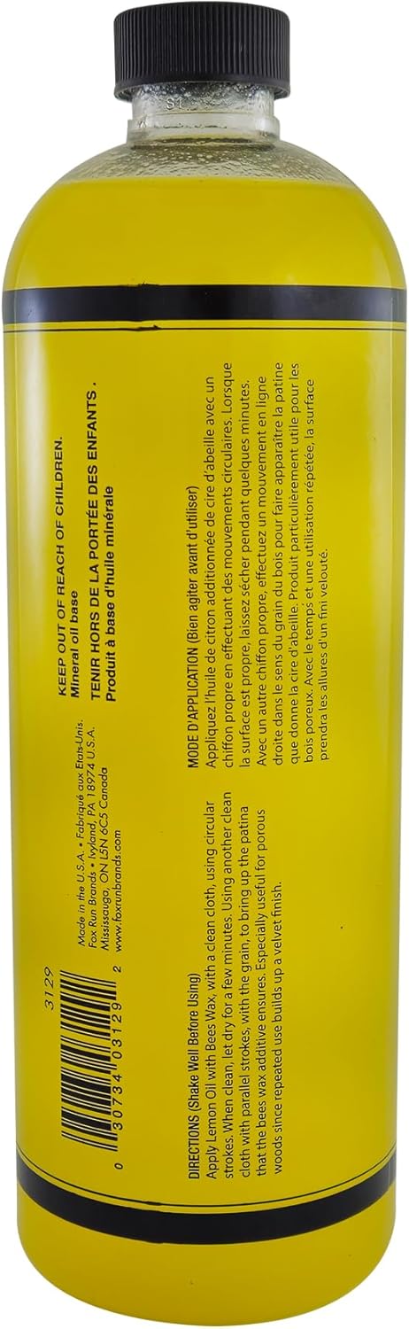 Fox Run Lemon Oil With Beeswax Furniture Polish and Conditioner, 16 ounces, Made in the USA