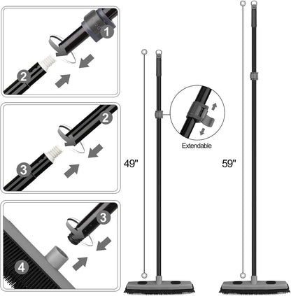 Rubber Broom Carpet Rake for Pet Hair Removal, Fur Remover Broom with 59" Telescoping Long Handle, Pet Hair Broom with Squeegee for Carpet, Hardwood Floor, Tile