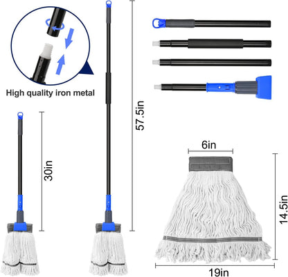 KeFanta Commercial Mop Heavy Duty Industrial Mop with Long Handle,60" Looped-End String Wet Cotton Mops for Floor Cleaning,Home,Kitchen,Office,Garage and Concrete/Tile Floor