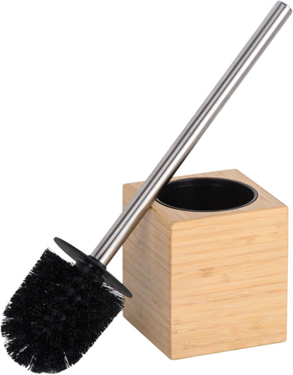 Clasin Home Toilet Bowl Brush Holder with Bamboo and Stainless Steel for Durable Use, Toilet Scrubber Brush with Long Handle for Easy Deep Cleaning, Compact Hidden Bathroom Toilet Cleaner Brush Set