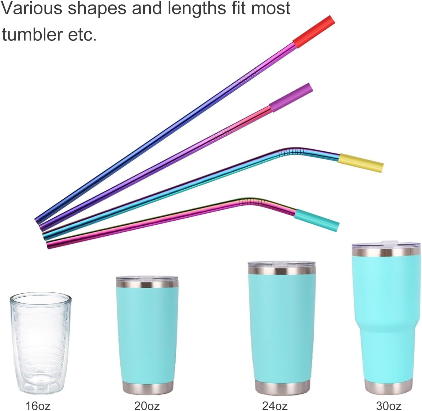 20 Pack Reusable Stainless Steel Metal Straws,10.5" & 8.5" Reusable Drinking Straws with 20 Silicone Tips 5 Straw Brushes 1 Travel Case,Eco Friendly Extra Long Metal Straw Fit for 20 24 30 oz Tumbler