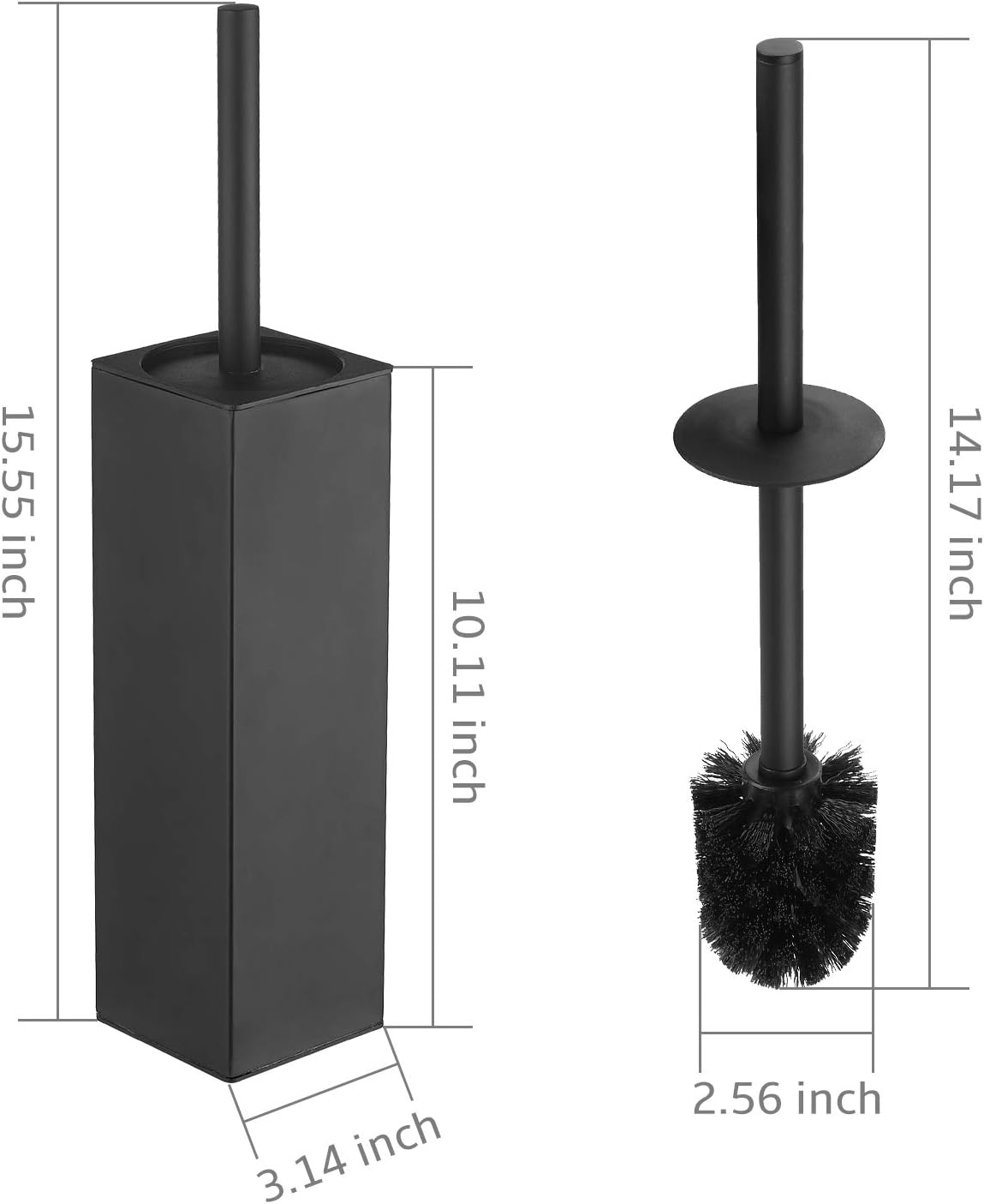 BGL Square Toilet Brush with Holder,Stainless Steel Rubber Painted Toilet Bowl Brush and Holder for Bathroom,2 Cleaner Brush Heads,Brushed Nickel