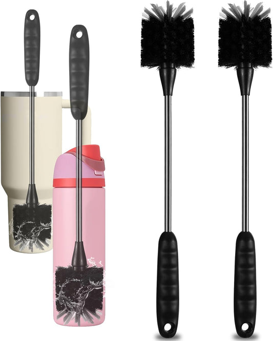 Bottle Brush Set 4 Pack - 15 Inch Long Handle Bottle Brush Cleaner with Stainless Steel Shaft, Straw Cleaner Brush and Lid Brush for Bottles, Thermos, Glasswares, Mugs, Cups, Tumblers